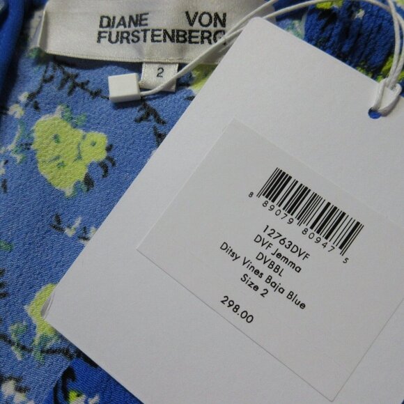 NWT Diane Von Furstenberg DVF Jemma in Ditsy Vines Baja Blue Crepe Dress 2 $298 - Picture 4 of 7